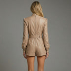 Women's Beige Leather Romper - Back