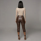 Women's Brown Leather Capris - Back