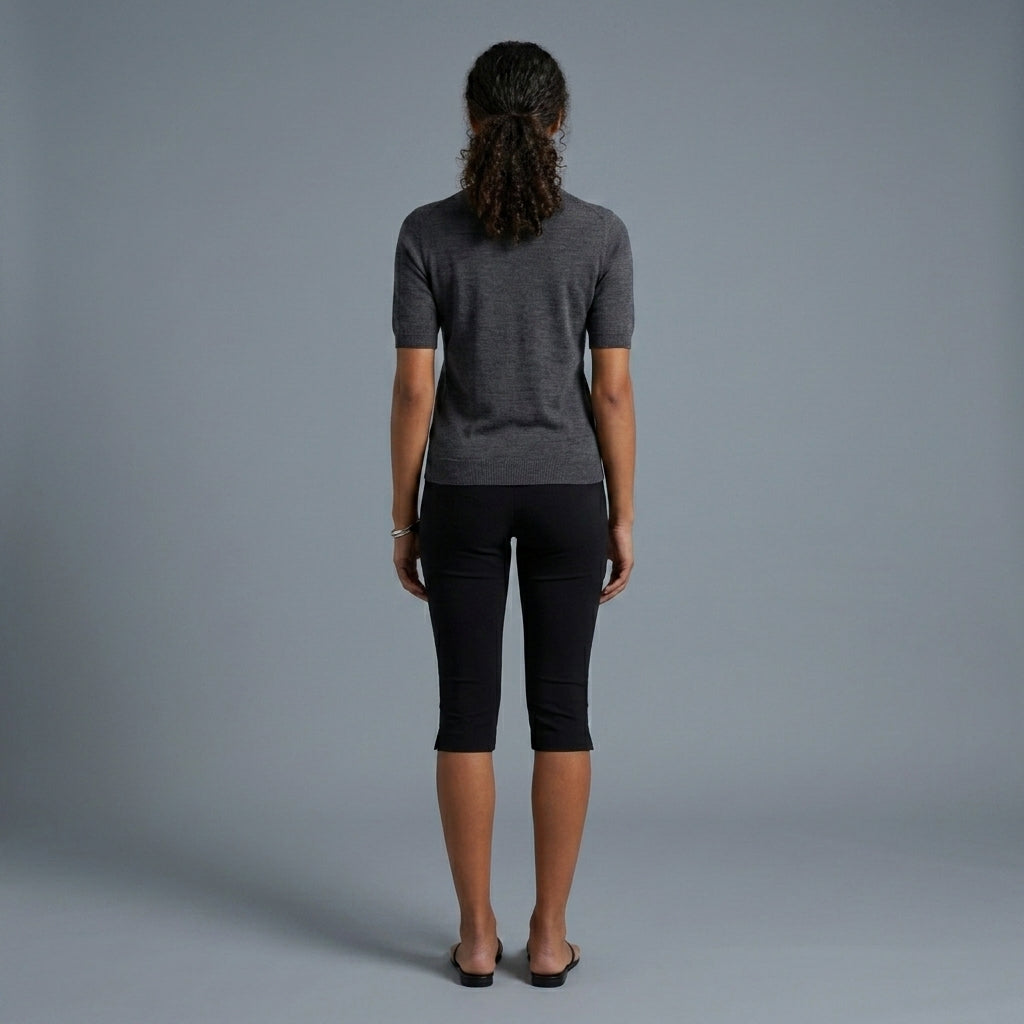 Women's Black Leather Capris - Back