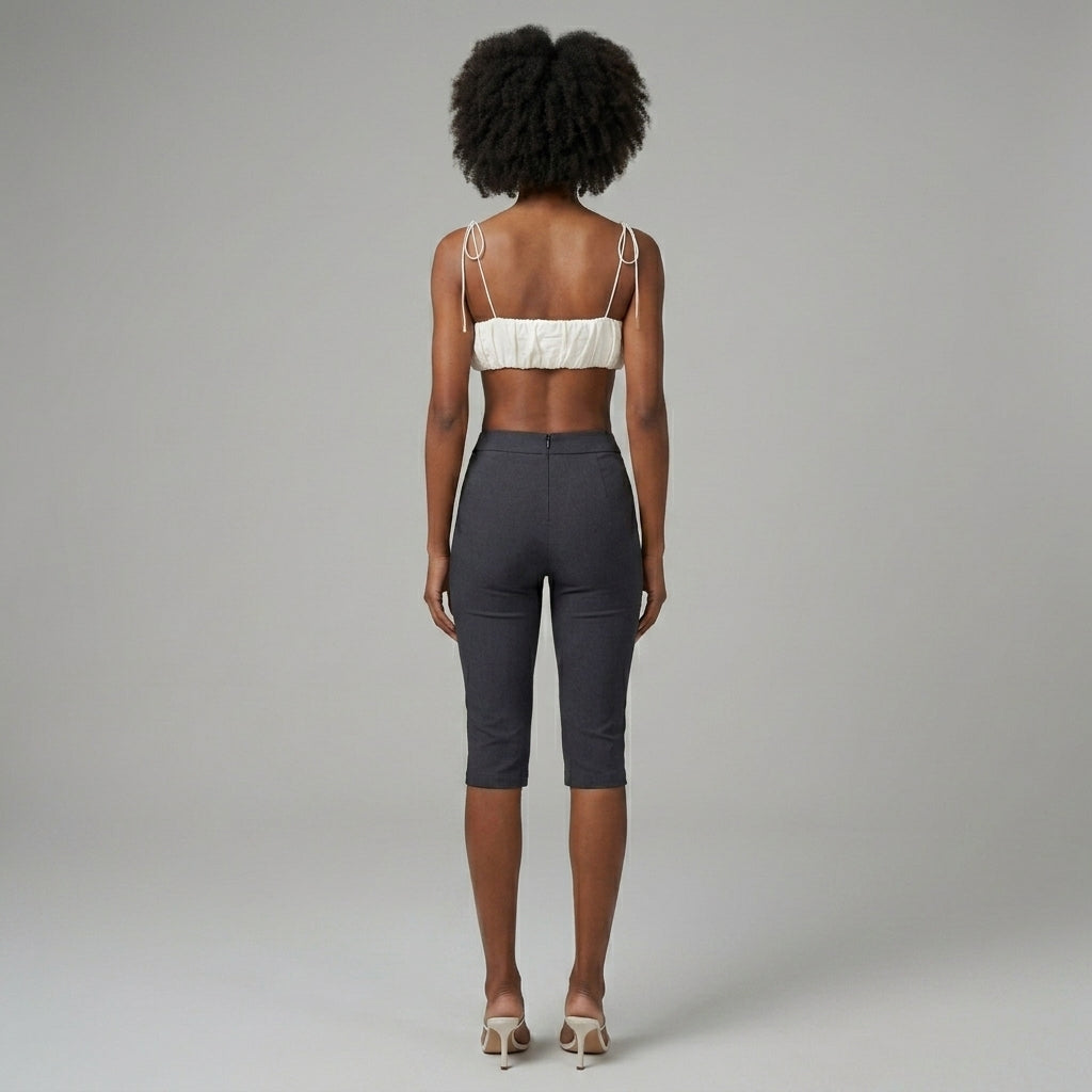 Women's Dark Grey Cropped Leather Capris - Back