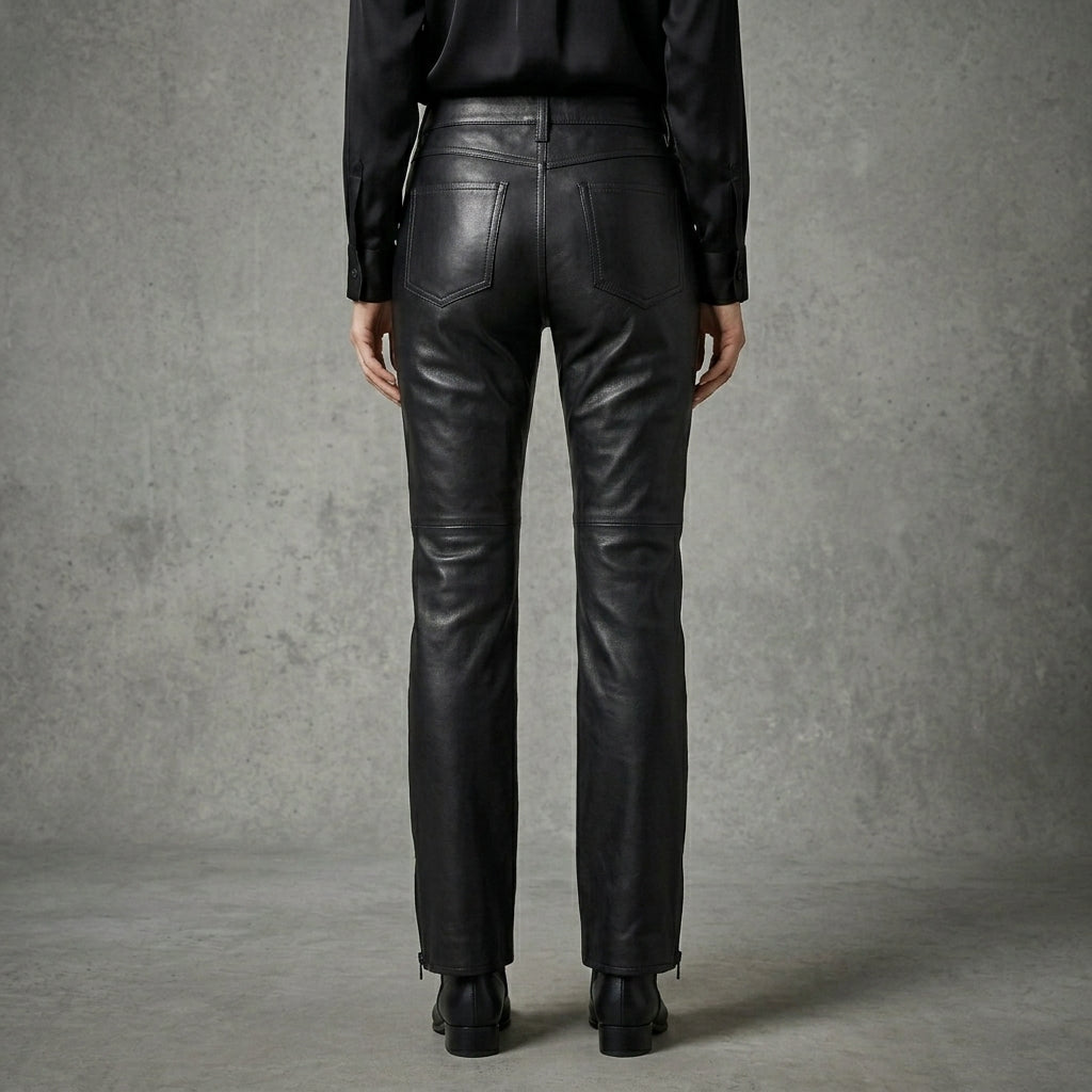 Women's Black Leather Slim Fit Capris - Back