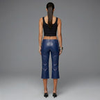 Women's Navy PU Leather Capris - Back