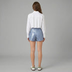 Women's PU Leather Shorts in Dusty Blue - Back