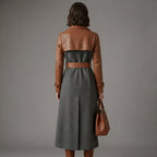 Women's Wool Leather Long Coat - Back