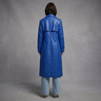 Women's Blue PU Leather Trench Coat - Back