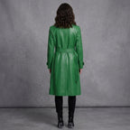 Women's Green Real Lambskin Leather Coat - Back