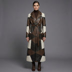 Women's Lambskin Leather Over Coat Patchwork - Back
