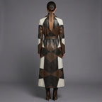 Women's Lambskin Leather Over Coat Patchwork - Front