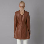 Brown Lambskin Leather Long Coat - Back