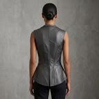 Women's Grey Leather Vest - Back