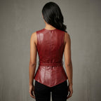 Women's Burgundy Leather Vest - Back