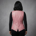 Women's Baby Pink Leather Vest - Back