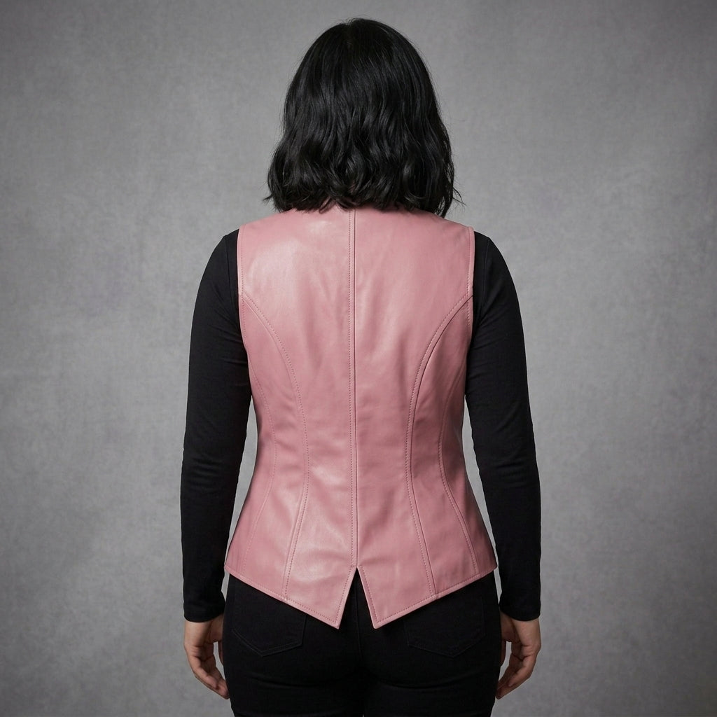 Women's Baby Pink Leather Vest - Back