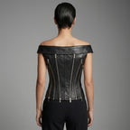 Women's Black Leather Corset Top - Back