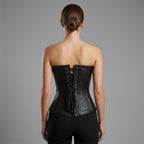 Women's Black Leather Steampunk Corset - Back