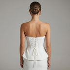 Women's White Leather Corset - Back