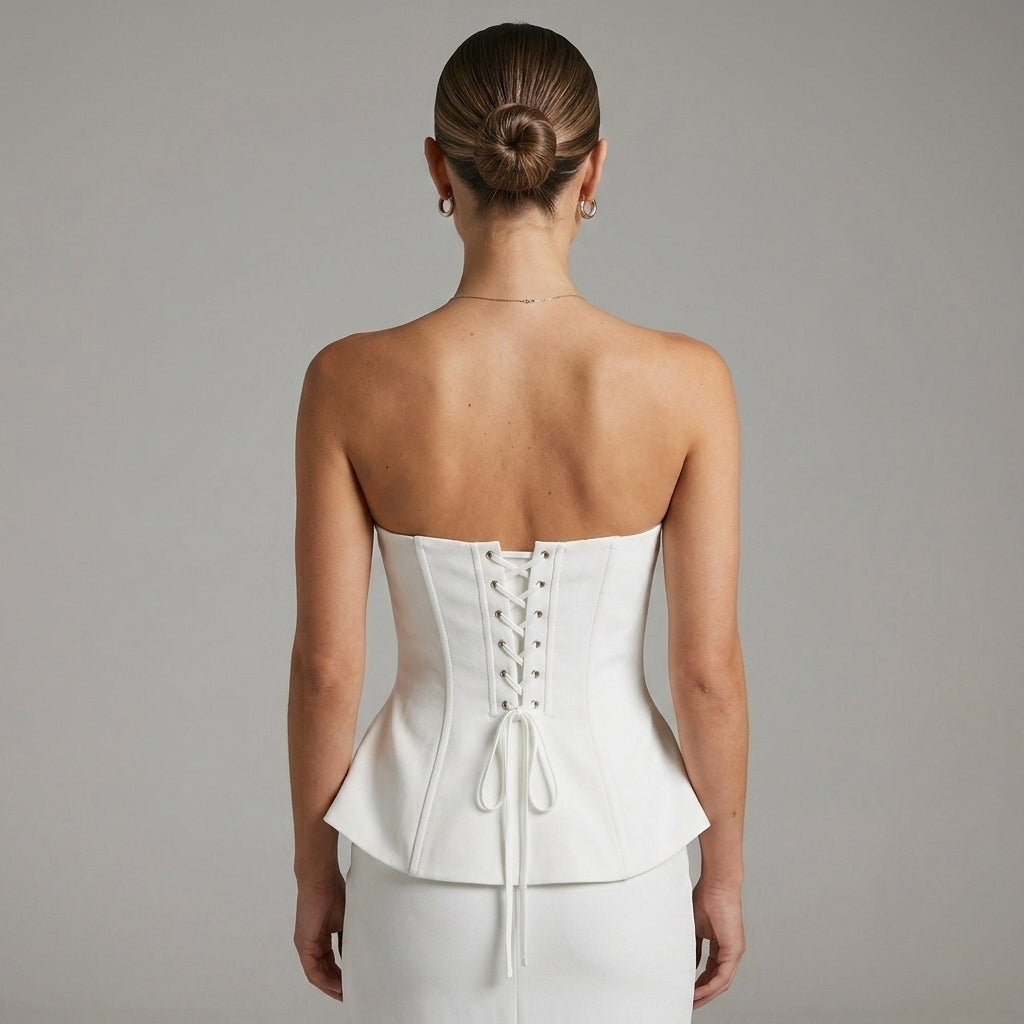 Women's White Leather Corset - Back