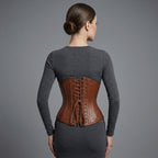 Women's Brown Leather Underbust Corset - Back