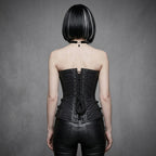 Women's Black Gothic PU Leather Corset - Back