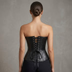 Women's Black PU Leather Gothic Steampunk Halloween Corset - Back