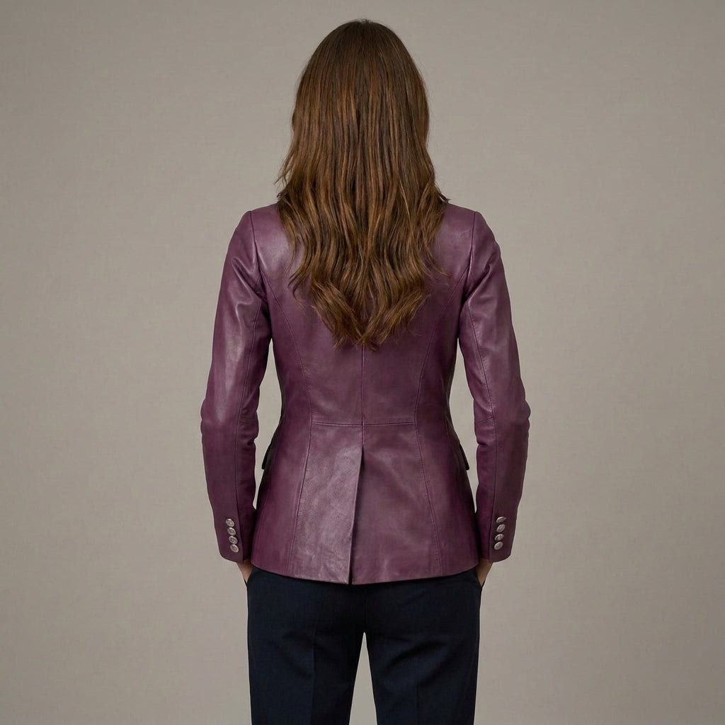 Brown Lambskin Leather Long Coat - Back