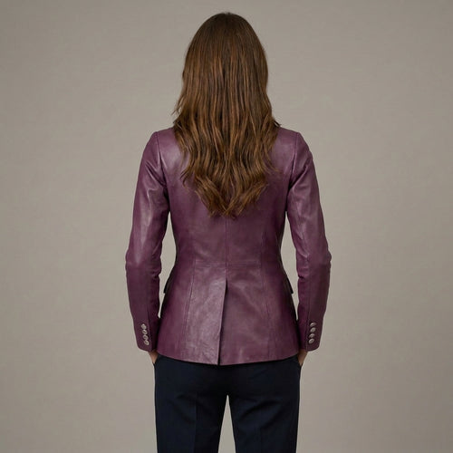 Brown Lambskin Leather Long Coat - Back