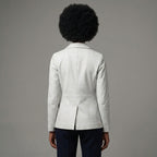 Women's Double Breasted Blue Leather Blazer - Back