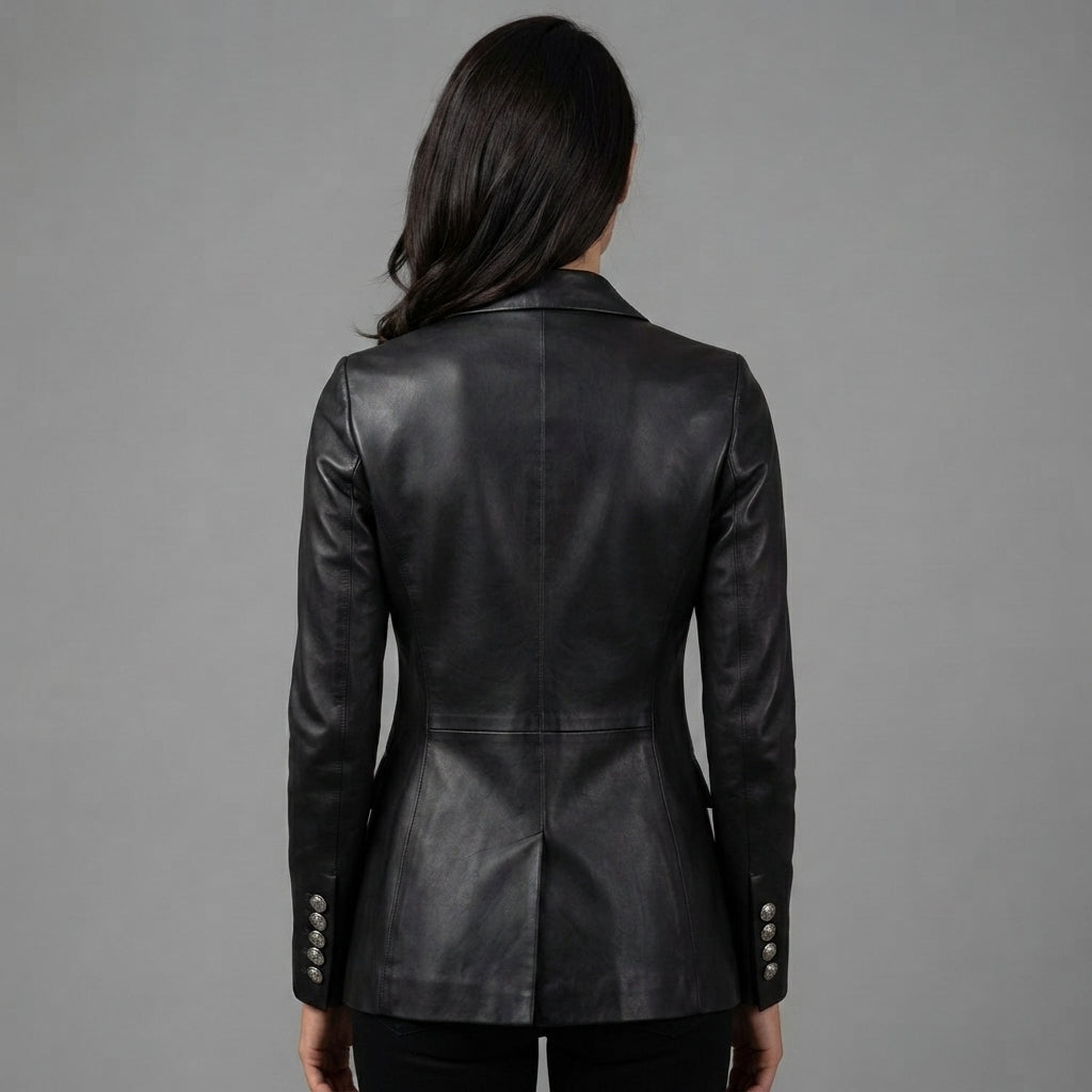 Women's Double Breasted Lambskin Blazer - Back