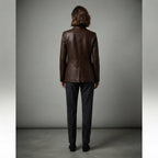 Women's Brown Leather Blazer - Back