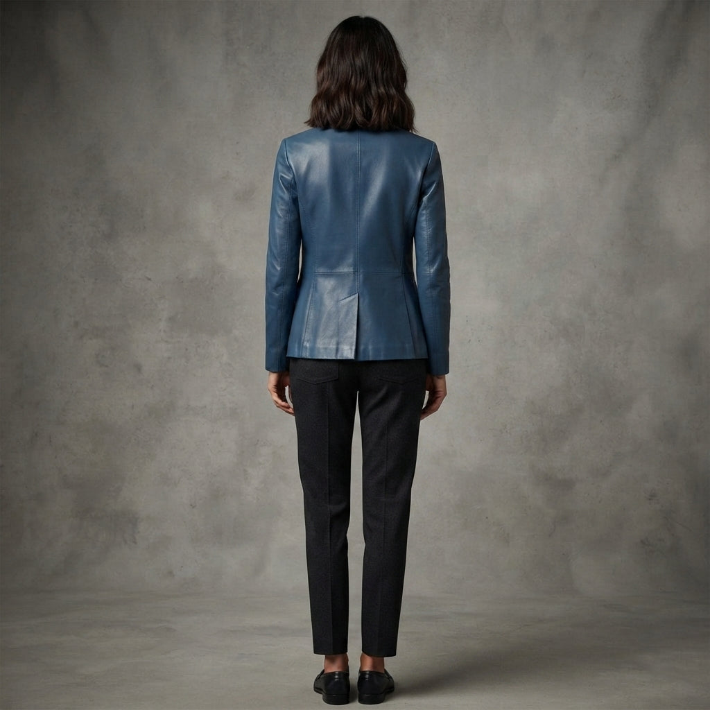 Women's 2-Button Lambskin Leather Blazer - Back