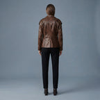 Women's Double Breasted Leather Blazer - Back