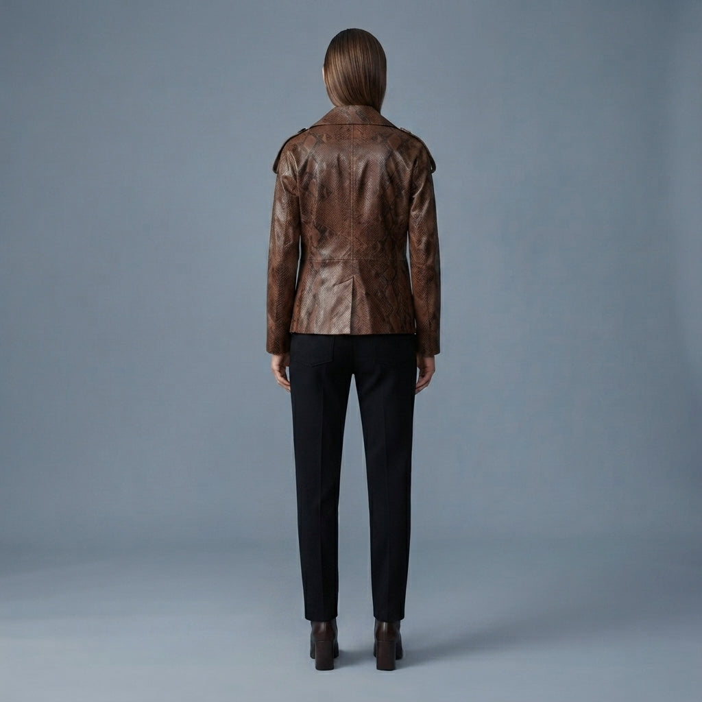 Women's Double Breasted Leather Blazer - Back