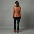 Women's Brown Leather Blazer Jacket - Back