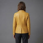 Women's Notched Collar Leather Blazer - Back