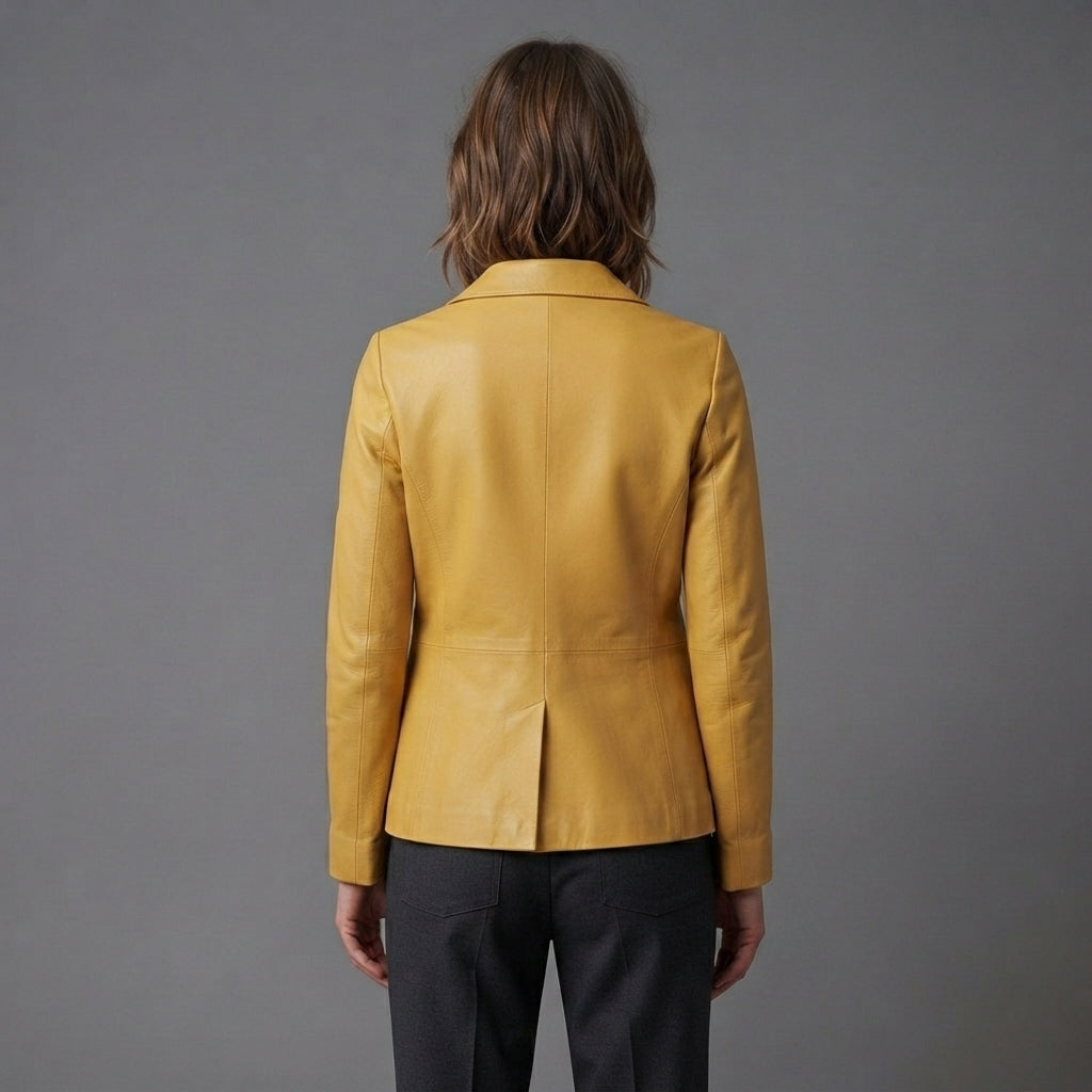 Women's Notched Collar Leather Blazer - Back