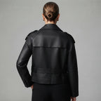 Women's Stylish Black Leather Blazer - Back