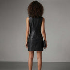 Women's Soft Lambskin Leather Slim Dress - Back