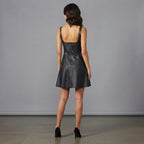Women's Elegant Black Genuine Leather Dress - Back