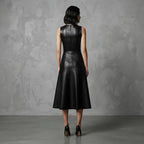 Women's Black Genuine Lambskin Leather Dress - Back