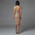 Women's PU Leather Midi Dress in Camel - Back