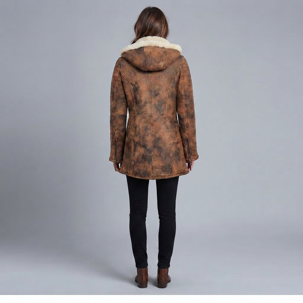 Women's Sheepskin Duffle Coat - Back