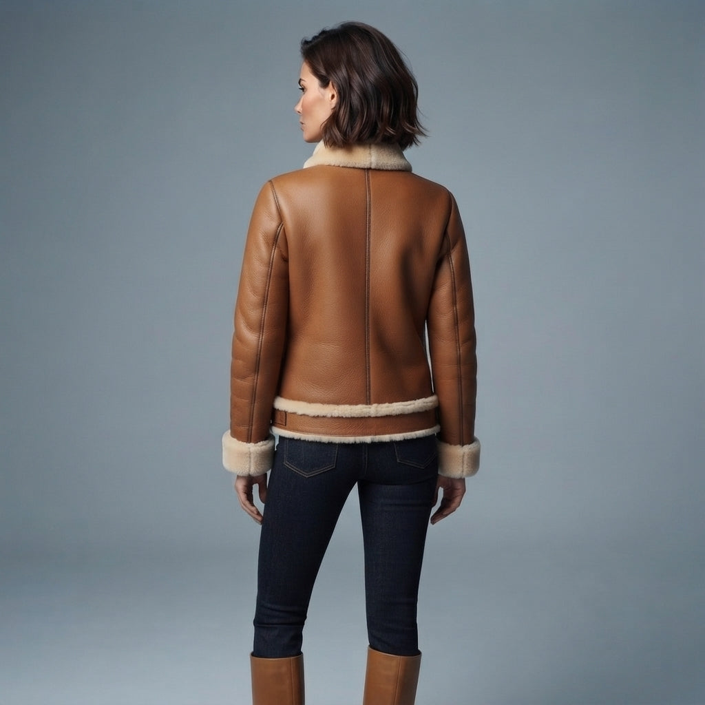 Brown Sheepskin Shearling Coat - Back