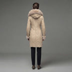 Women's Handmade Shearling Sheep Leather Long Coat - Back