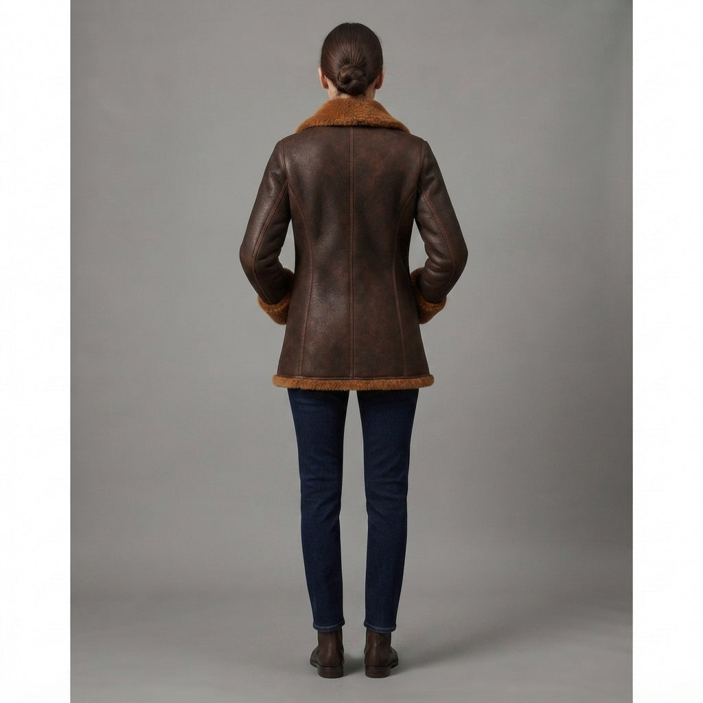 Women's Shearling Leather Coat - Back