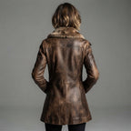 Women's Brown Shearling Real Leather Coat - Back