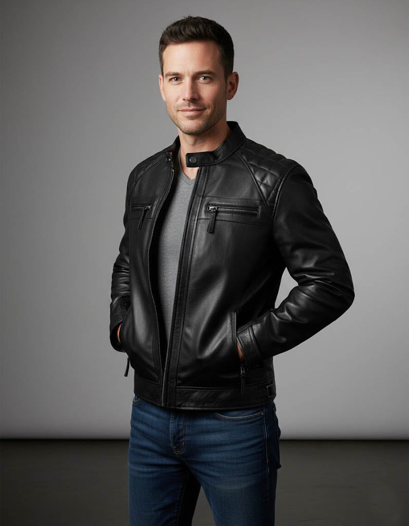 Black Leather Biker Jacket for Men – Elvora™