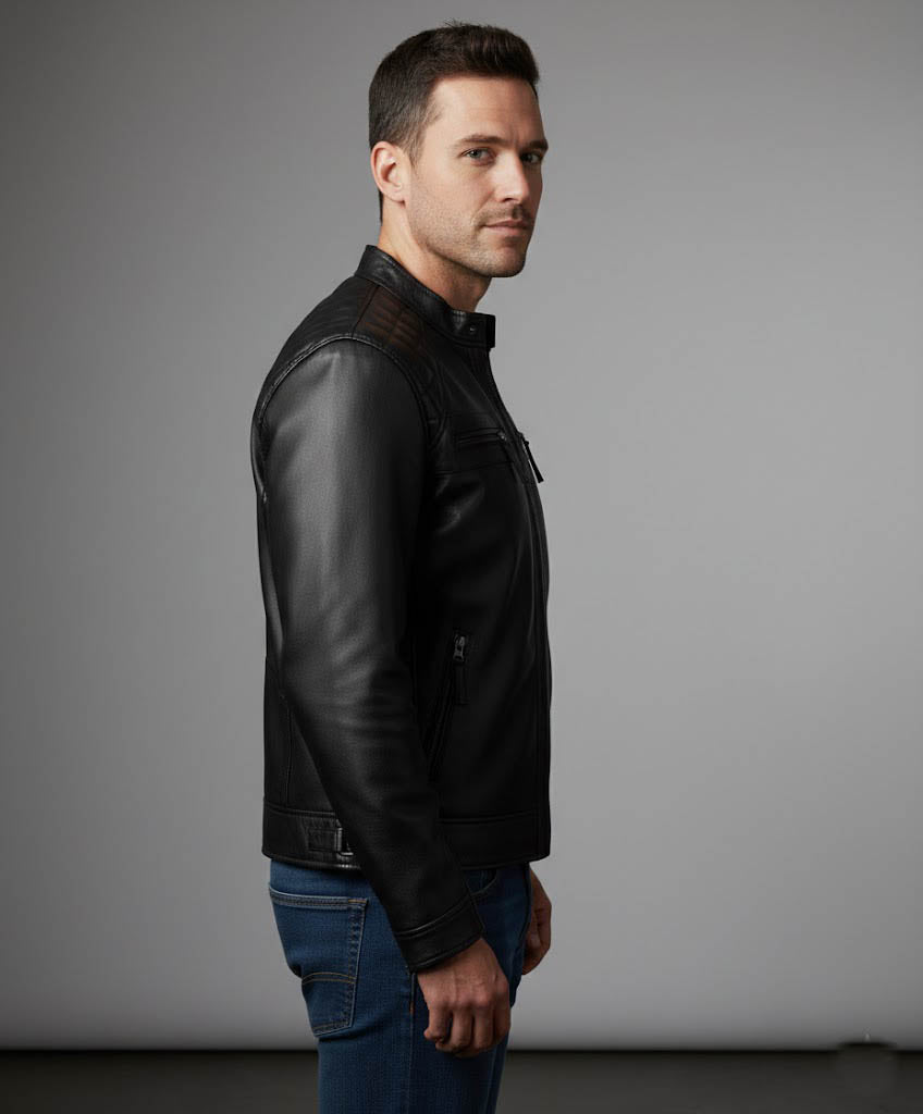 Black Leather Biker Jacket for Men – Elvora™