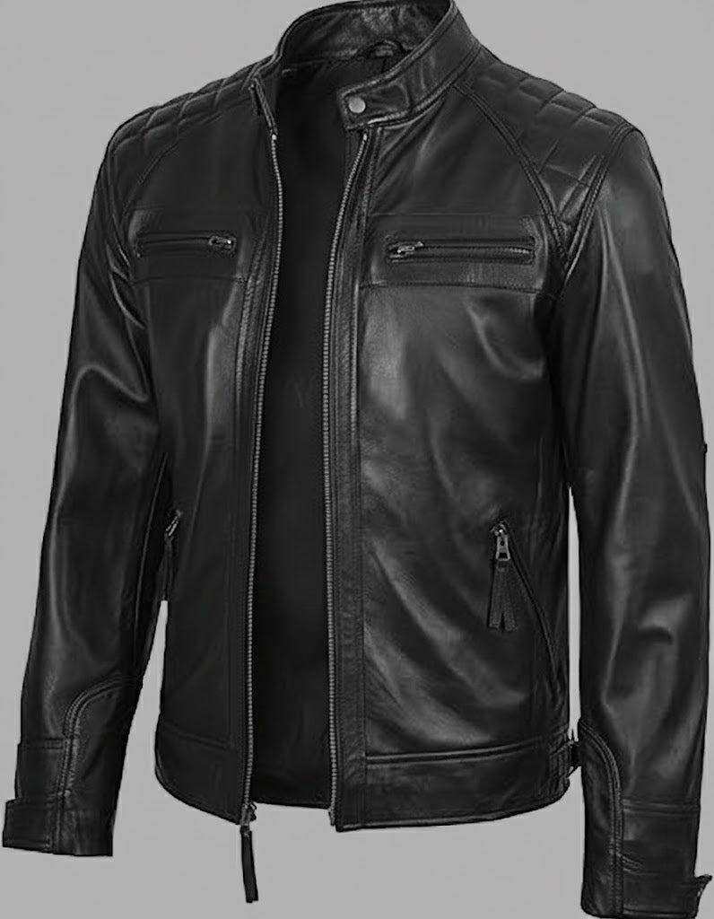 Black Leather Biker Jacket for Men – Elvora™