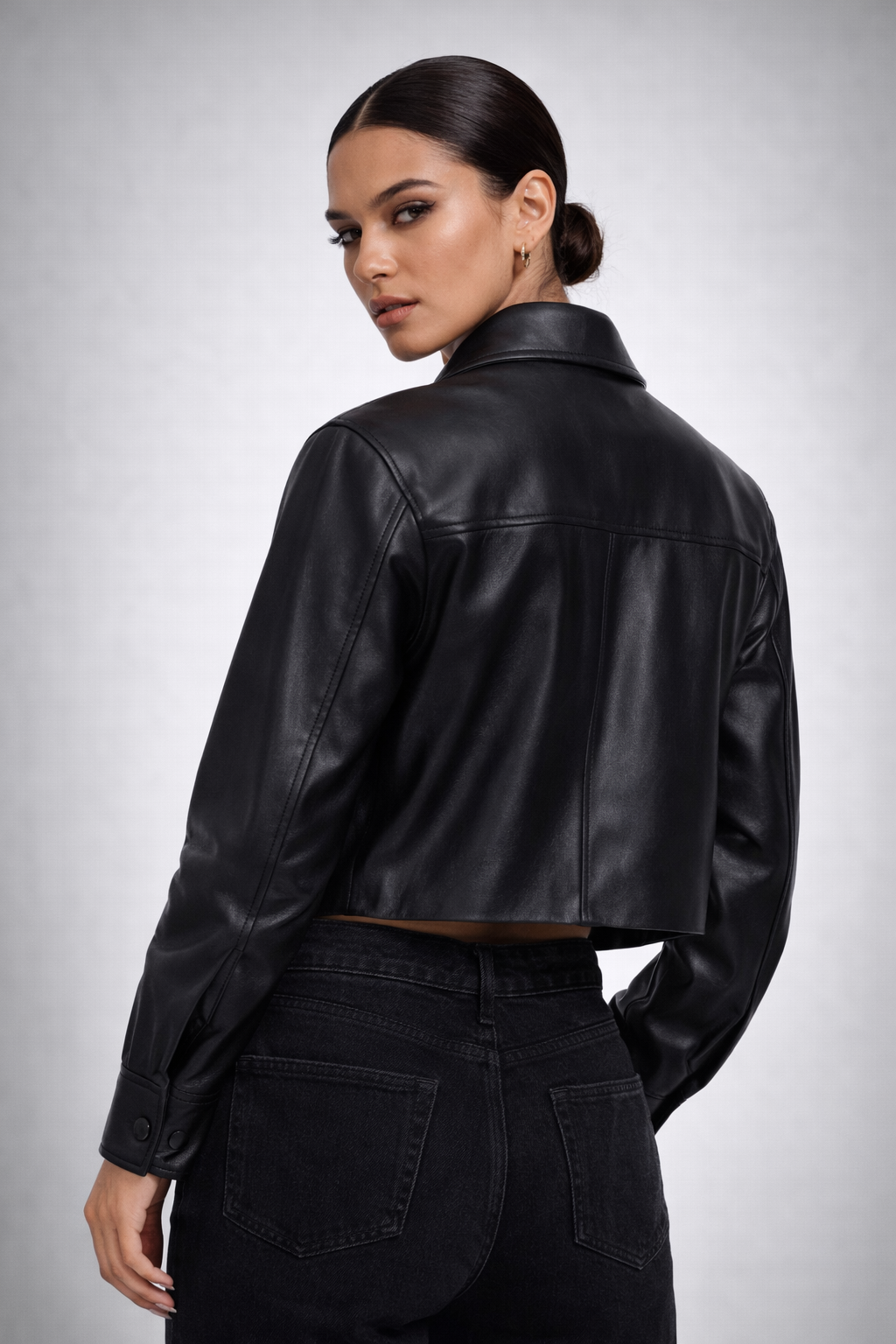 Women's Black Leather Shirt - Back