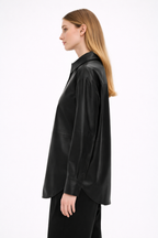 Women's Oversized Black Leather Shirt - Back